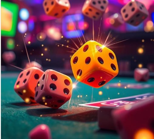Cricket football and casino-style tiles in a Bangladesh entertainment hub
